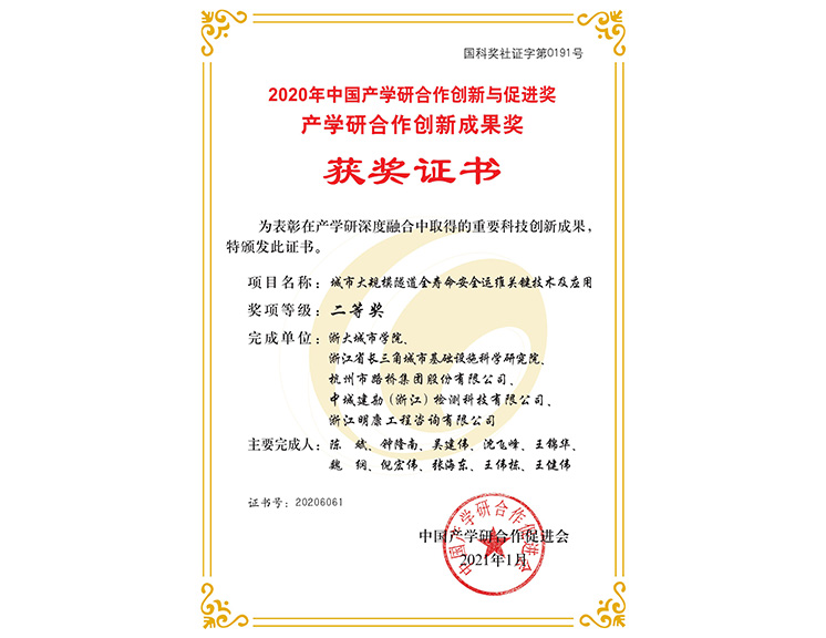 中国产学研合作成果奖二等奖